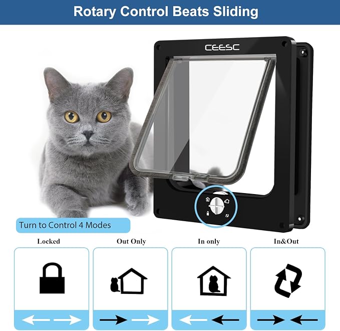 CEESC Large Cat Door for Interior/Exterior Door, Weatherproof, Rotary 4 Way - Image 3