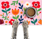 Pet Feedings Mats 20x12 inch Floral Print Pet Bowl Placemat Non Slip Mat by HOMETITUTE