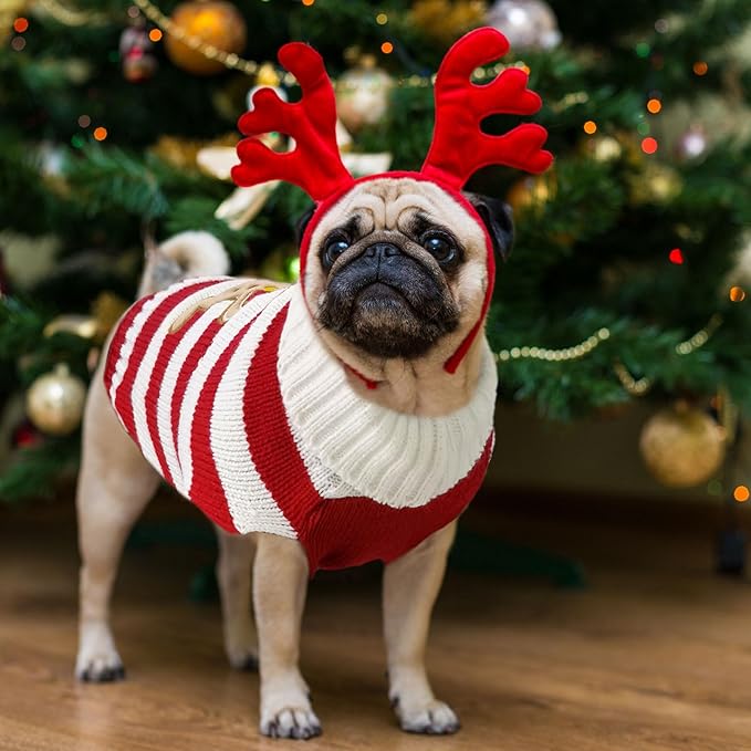 Dog Christmas Sweater Xmas Pet Clothes Cute Striped Gingerbread Man Costume - Image 7