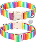 DOGWONG Cotton Dog Collar, Rainbow Dog Collar Durable Soft Natural Fabric Pet - Image 2