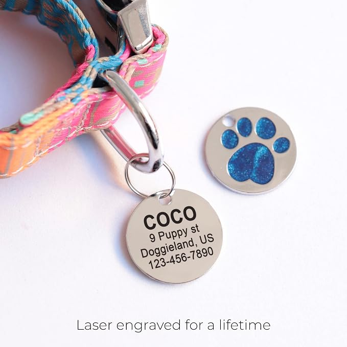 Paw Shape Dog ID Tag Stainless Steel Custom Laser Engraved, Cute Bling Glitter - Image 6