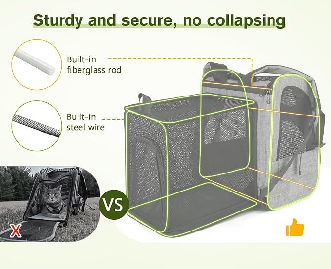 Pecute Cat Backpack Carrier XL, Expandable Pet Backpack Curtain Design - Image 3