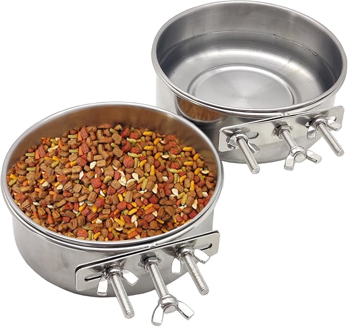 PINVNBY 2pcs Stainless Steel Bird Bowl Feeding Dish Cups by PINVNBY