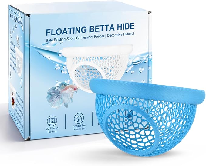 Blue Floating Betta Hide & Shrimp Cave: 3-in-1 Aquarium Hammock, Feeder & - Image 2