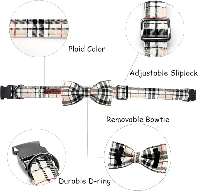 Bow Dog Collar-Plaid Pet Collar Cute Pet Bow Soft Girl or Boy Dog Collars - Image 2