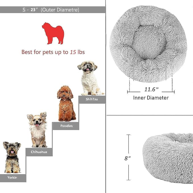 Calming Donut Dogs Beds for Small Dogs Washable, 23inch Plush Round Pet Bed for - Image 2