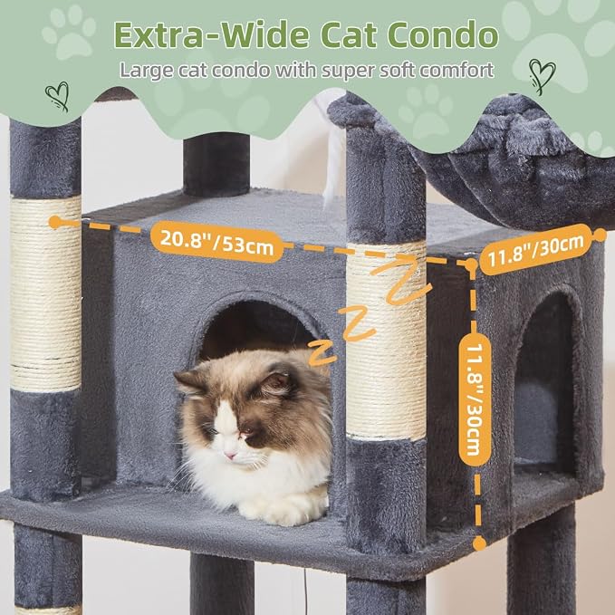 Taoqimiao 71 Inches Cat Tree for Large Cats 20lbs+, 3 Giant Perches, Widened - Image 4