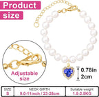 2pcs Cat Dog Pearl Collar, Small Heart Shape Rhinestone Pet Necklace, - Image 2