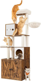 Feandrea Cat Tree with Litter Box Enclosure, 70.1-Inch Tall Cat Tower, 2-in-1 by FeandreabySONGMICSHOME