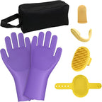 7PCS Dog Bath Brush | Pet Grooming Gloves | Storage Bag | Soothing Massage - Image 9