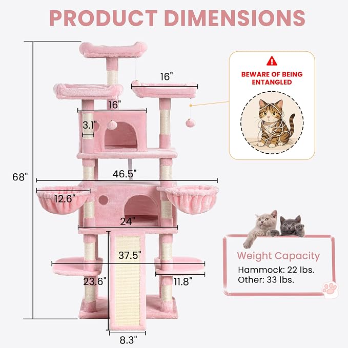 SHA CERLIN 68 Inches Multi-Level Large Cat Tree - Image 7