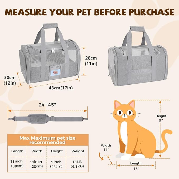 Cat Carrier Soft for Pets Up to 15 Lbs, Cat Travel Bag - Image 2