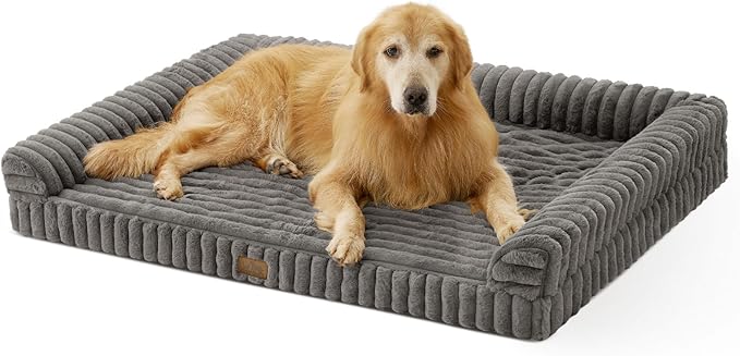 Cute Dog Bed for Extra Large Dogs, Faux Rabbit Fur Orthopedic Foam Dog Bed by COZYKISS