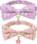 2 Pack Floral Cat Collars with Bow Tie and Bell Adjustable Breakaway Bowtie by Ewinoom