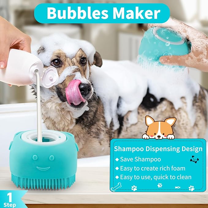 Comotech 3-in-1 Dog Grooming Brush | Adjustable Handle Shampoo Brush & Scrubber - Image 2