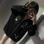 Womens Y2K Zip Up Cute Graphic Hoodies Cat Ears Casual Cartoon Harajuku Kawaii - Image 3