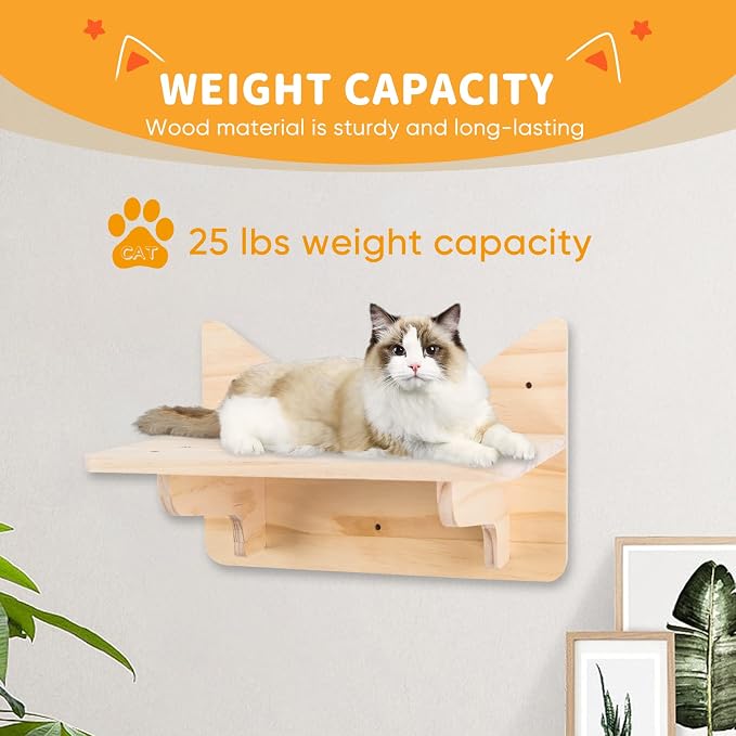 Cat Wall Shelves for Large Cats – 9-Piece Wooden Wall-Mounted Cat Shelves Set - Image 3