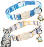DOGWONG Cat Collar, 2 Blue Plaid Pack, Breakaway by DOGWONG