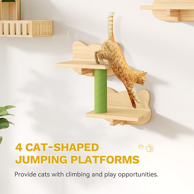 DWVO Solid Wood Cat Wall Shelves and Perches, Tall Floor to Ceiling Cat Tower w - Image 8
