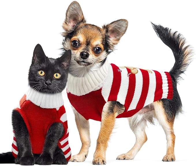 Dog Christmas Sweater Xmas Pet Clothes Cute Striped Gingerbread Man Costume - Image 2