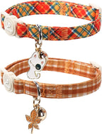 Cat Collar-2Pack Autumn Orange Plaid Kitten Collars-Halloween Plaid Breakaway by UPURARAPUP