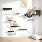 Cat Wall Shelves, Stable & Safe 6 in 1 Cat Furniture Set Black, - Image 4