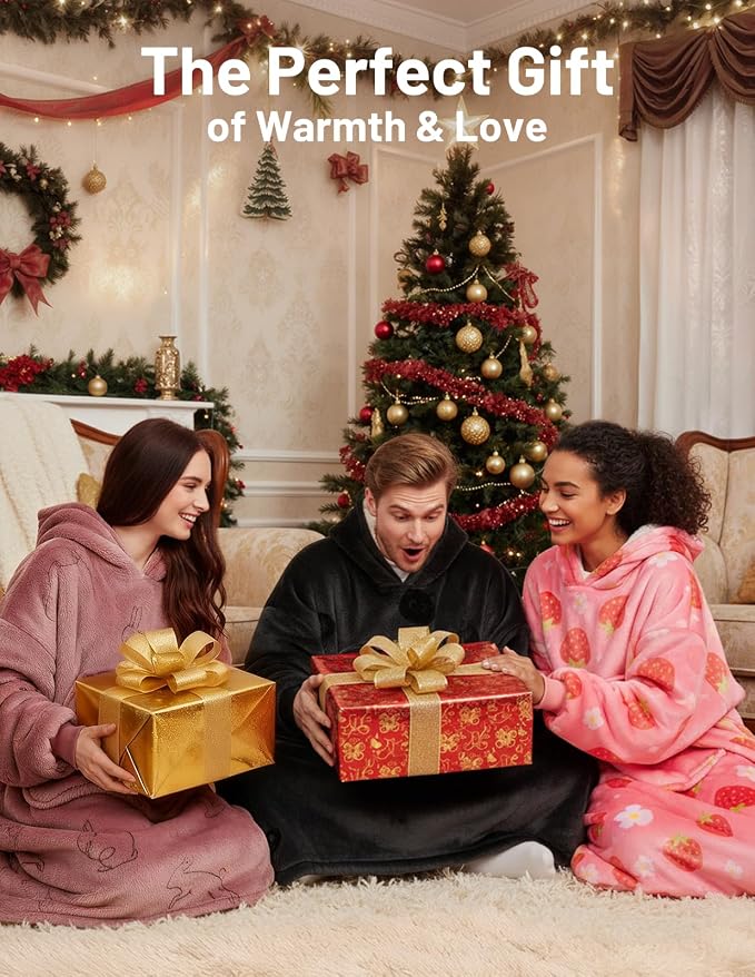 Mewaii Wearable Blanket Hoodie for Adults, Warm Sherpa & Soft Flannel Long - Image 8