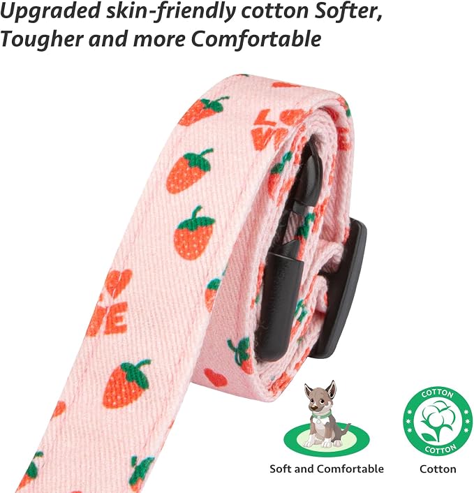Cotton Handmade Dog Collar Cute and Distinctive Patterns Pink Strawberries - Image 4
