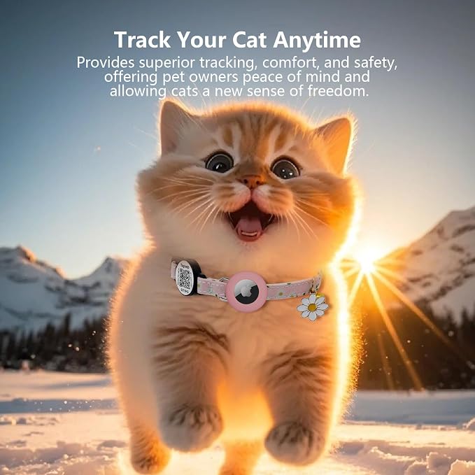 8-13in Airtag Cat Collar Lightweight and Comfortable, Bells & Flower Charm - Image 7