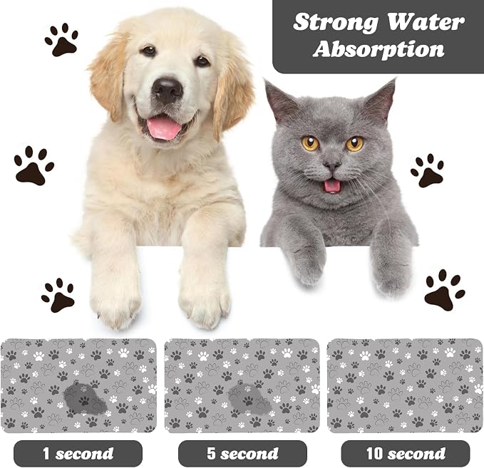 Dog Food Mat, Absorbent Water Bowl Mats Cat Pet Feeding Placemats Light Gray 17 - Image 2