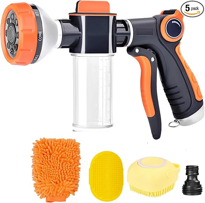 Garden Hose Nozzle, 8 Spray Patterns Dog Wash by SAYA+KIJI