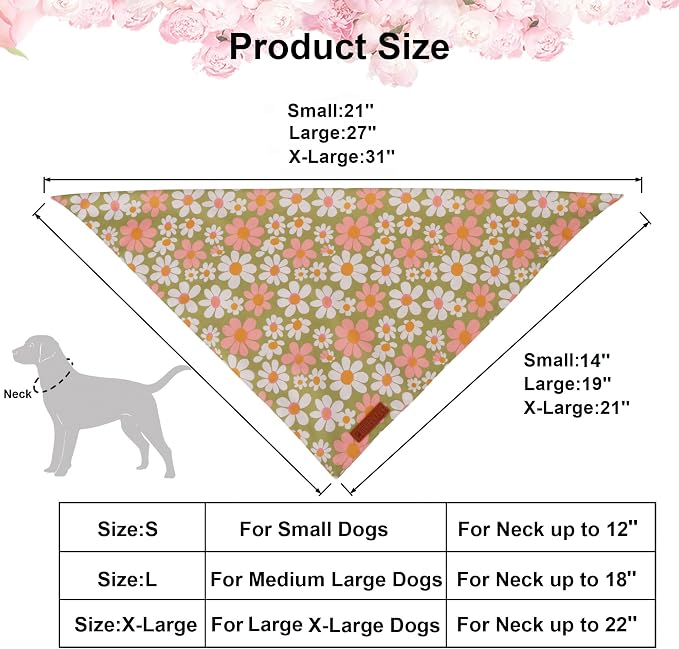 ADOGGYGO Floral Dog Bandanas 2 Pack, Daisy Flower Pet Scarf, Premium Fabric - Image 4