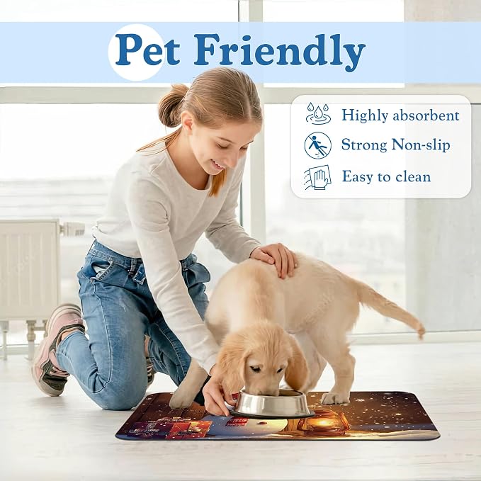 Chirstmas Gifts Dog Cat Food Mat, Cute Snowman Absorbent Waterproof Placemat - Image 6
