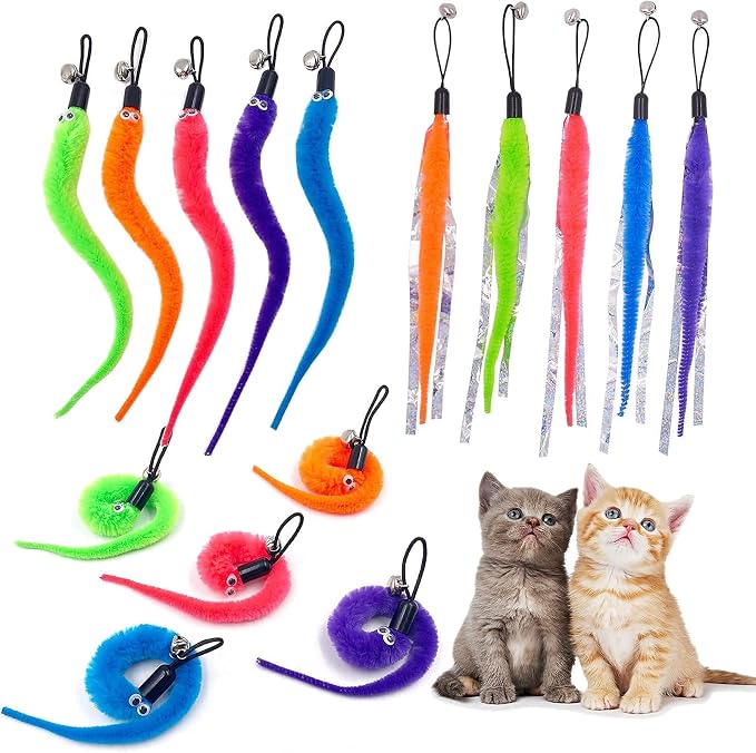 Cat Toy Worm Refills, 15 Pieces Interactive Cat Wand Attachments Worms Toy - Image 3