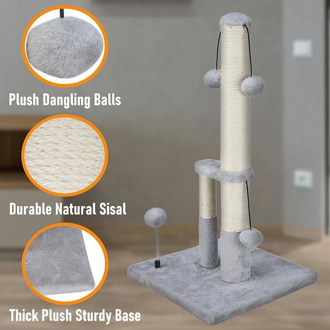 Dimaka Tall Cat Scratching Post, Double Lower Posts Extra Stable Cat Post Tree - Image 4