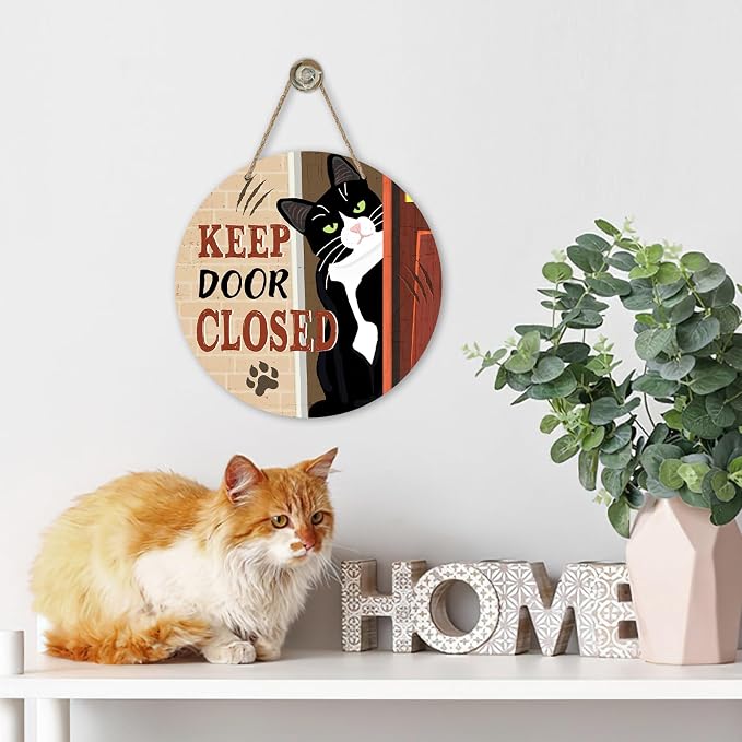 Keep Door Closed Tuxedo Cat Front Door Sign, Funny Wood Hanger Bedroom Porch - Image 6
