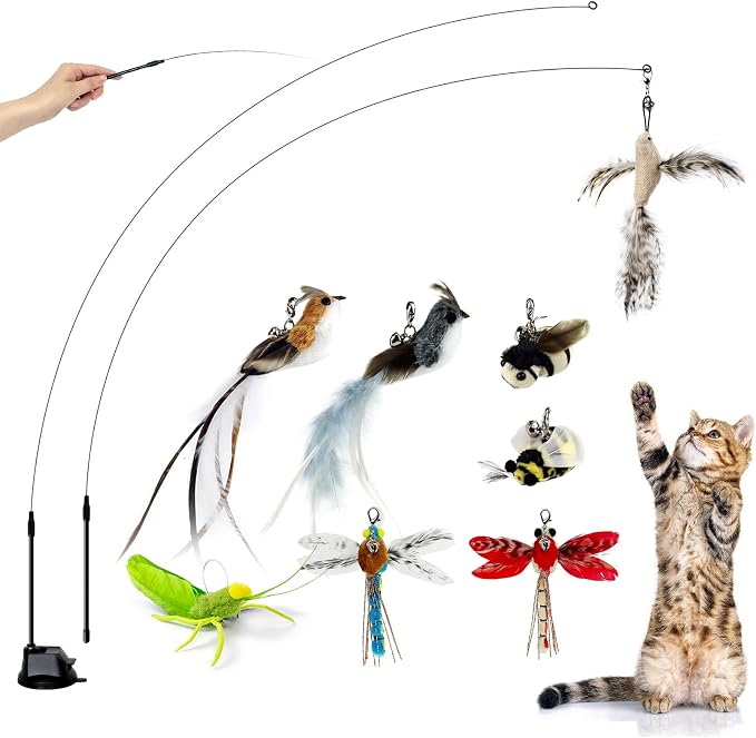 TTcat Cat Feather Toys Suction Cup, 2 Cat Wands, Interactive Toys by TTCAT