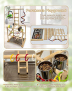 Bird Play Stand, Large Parakeet Playground, Natural Wood Parrot Perch Stand - Image 5