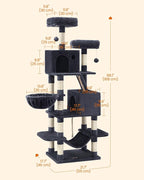 Feandrea Cat Tree, 66.1-Inch Large Cat Tower, 2 Perches, 2 Caves, Smoky Gray - Image 5