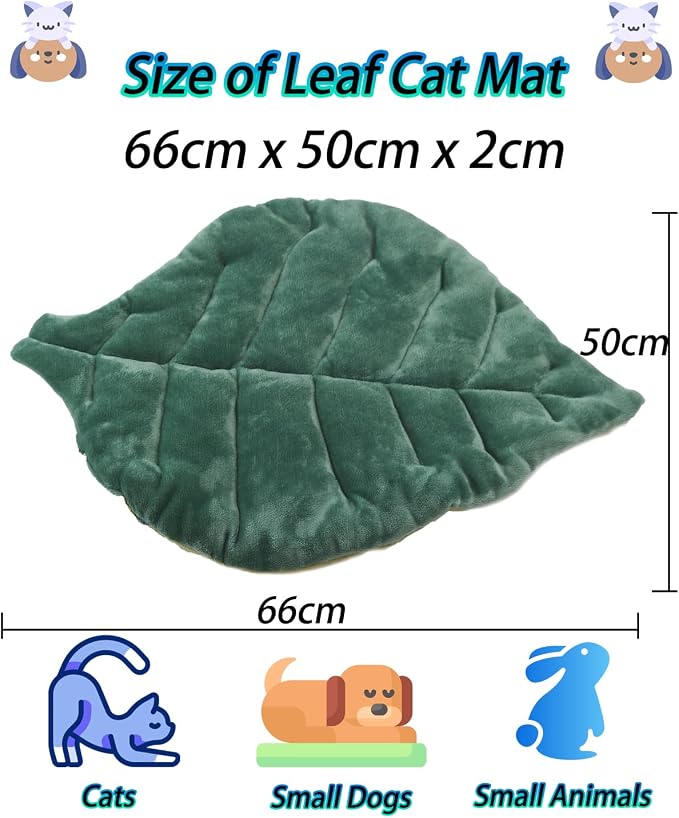 Cat Mat Self Warming Cat Bed 26"x20" Leaf Shaped Cotton Soft Warm Pet Pad - Image 2