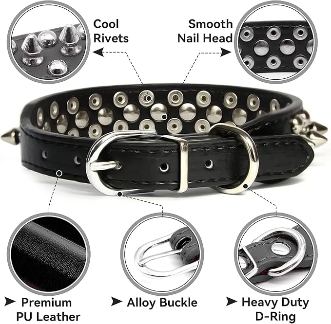 Spiked Dog Collar Soft Pu Leather Mushrooms Rivet Spike Studded Puppy - Image 3