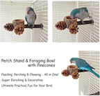 Bird Perch with Feeder for Cage & Chew Toys Pinecones - Image 5