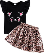 Girls Skirt Set 2 Piece Outfit Toddler Summer Clothes Ruffle Sleeve T-Shirt Bow by zarmfly
