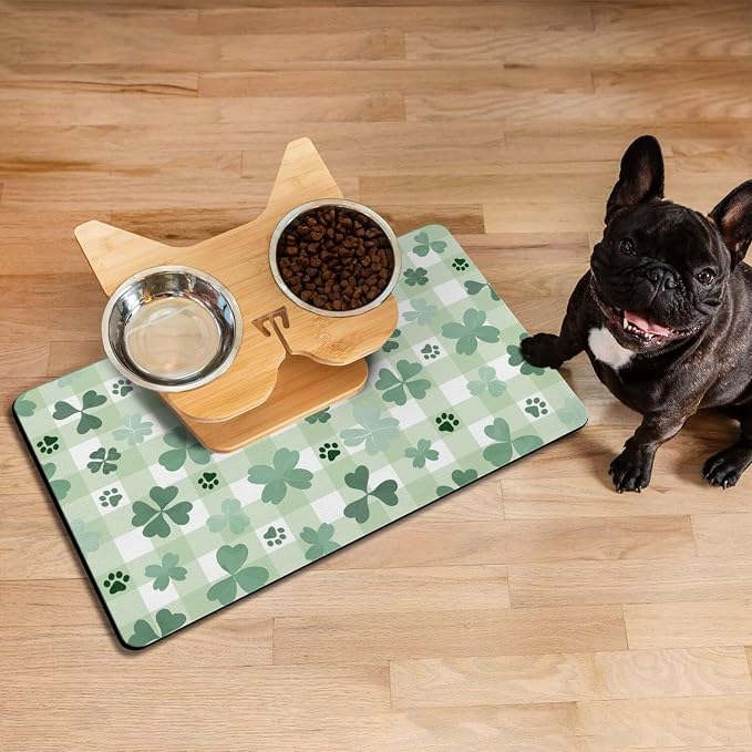 St Patricks Day Dog Food & Water Mat, Super Absorbent Cat Bowl Mat - Image 2