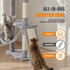 DUMOS Large 63in Cat Tree Tower, Natural Sisal Scratching Posts, Extended - Image 4