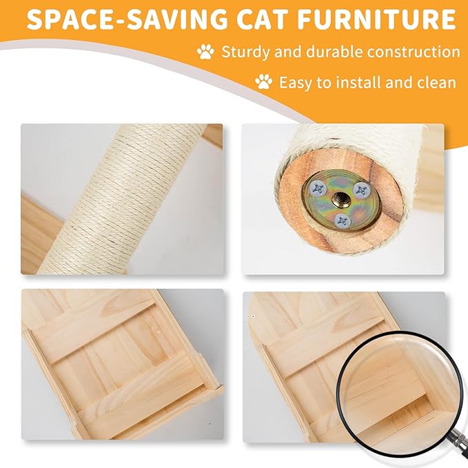 Cat Wall Shelves for Large Cats – 9-Piece Wooden Wall-Mounted Cat Shelves Set - Image 5