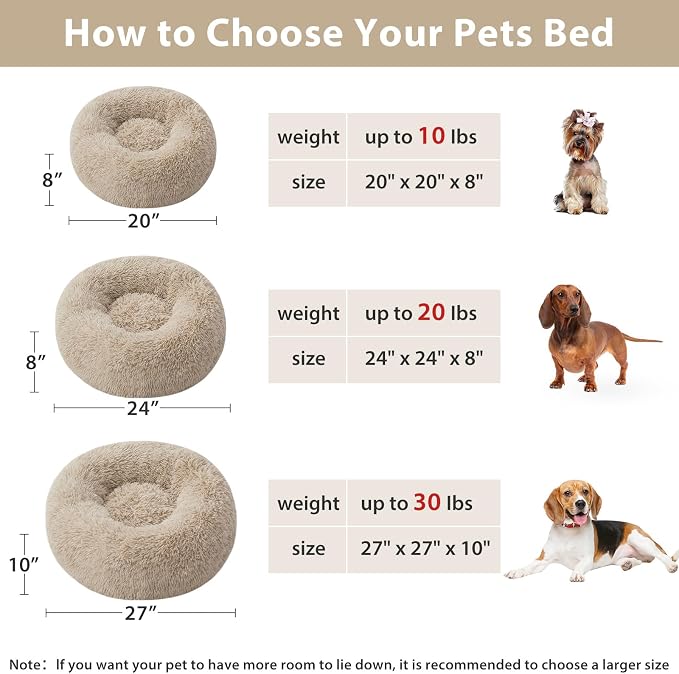 WNPETHOME Calming Dog Bed & Cat Bed, Small Dog Bed Donut Design Faux Fur - Image 4