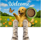 Welcome Spring Pet Feeding Mat 24" x 16" Non Slip Dog and Cat Food Mat Easy by HOMETITUTE