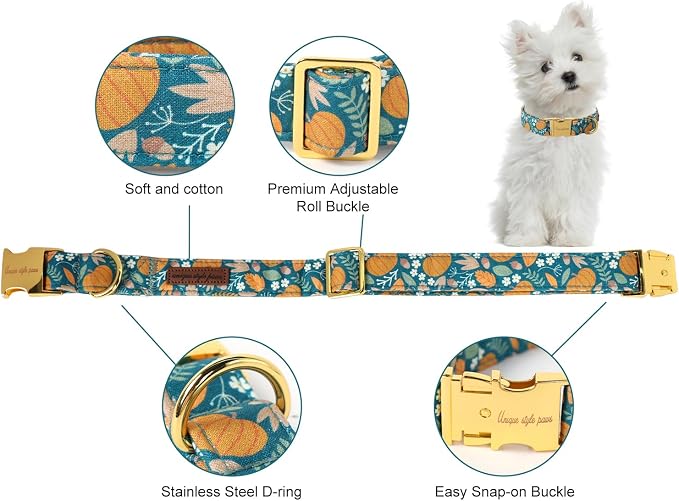 Unique style paws Dog Collar Green Pumpkin Flower Metal Buckle Durable Puppy - Image 2