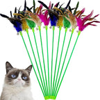 Interactive Cat Wand Feather Toys, 10 Pieces Feathers Stick Cat Toys by CATENEED